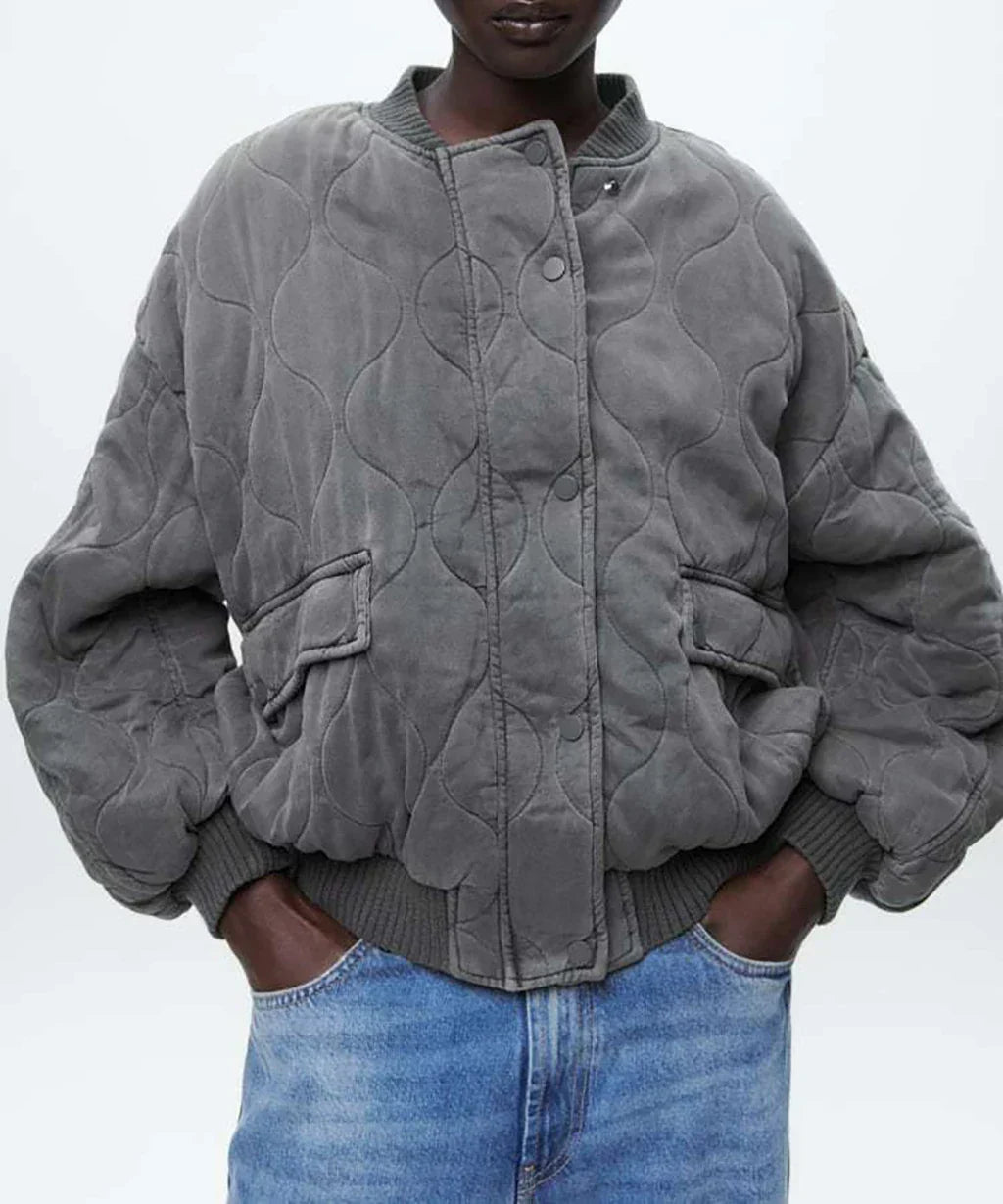 Women's Quilted Bomber Jacket – Diamond Stitch Jacket