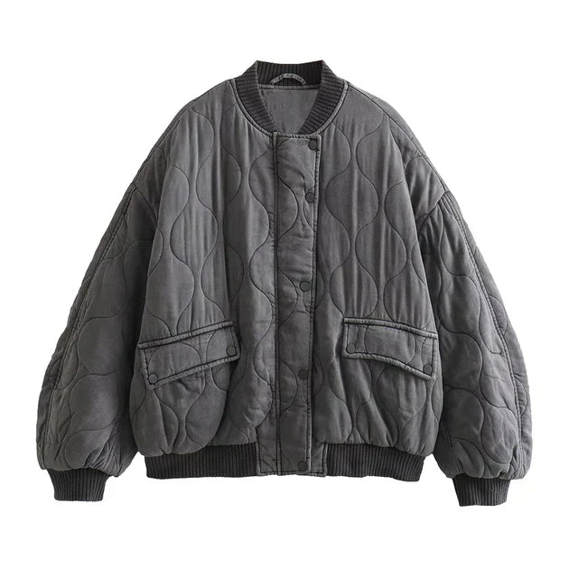 Women's Quilted Bomber Jacket – Diamond Stitch Jacket
