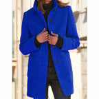 Women's Round Neck Long Coat – Tailored Button Front Winter Coat