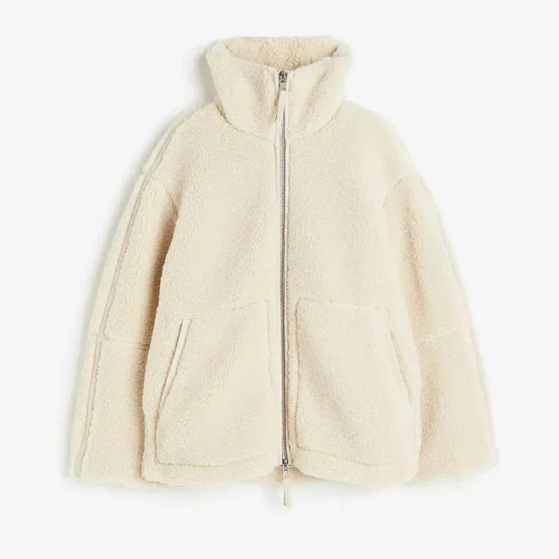 Women's Oversized Stand Collar Jacket – Zip-Up Cold Weather Winter Jacket
