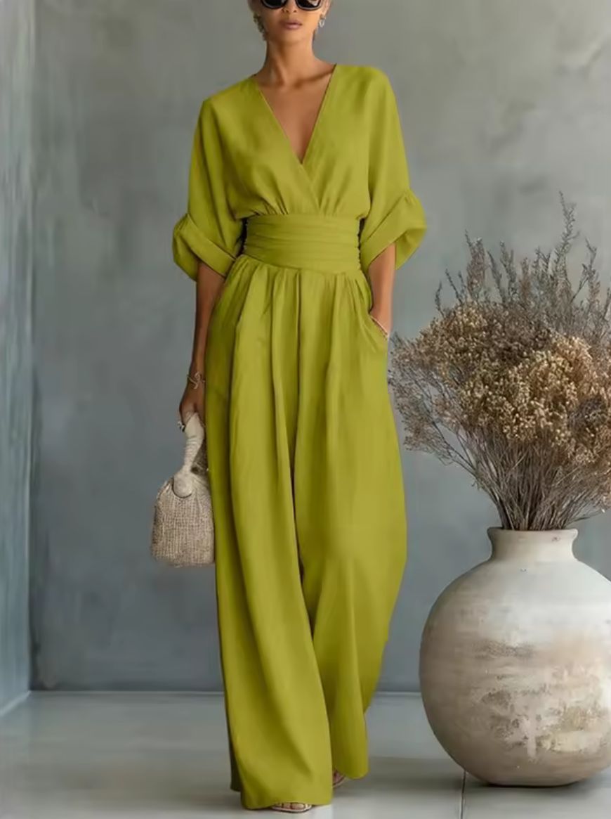 Women's Kimono Sleeve Wrap Jumpsuit – V-Neck Wide Leg Occasion Jumpsuit
