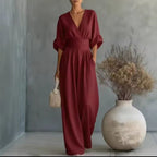 Women's Kimono Sleeve Wrap Jumpsuit – V-Neck Wide Leg Occasion Jumpsuit