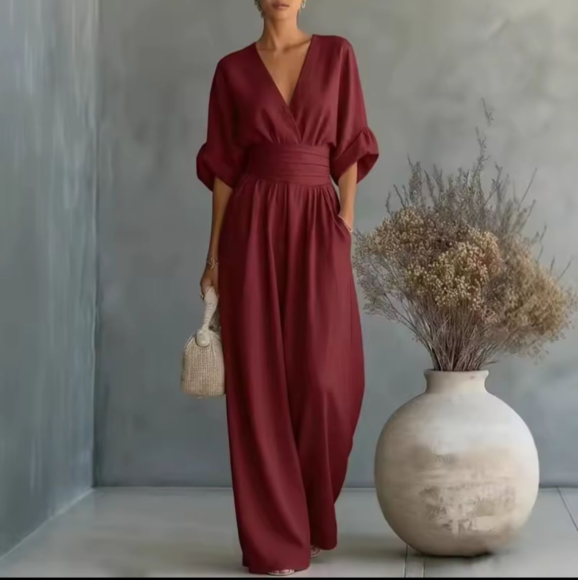 Women's Kimono Sleeve Wrap Jumpsuit – V-Neck Wide Leg Occasion Jumpsuit
