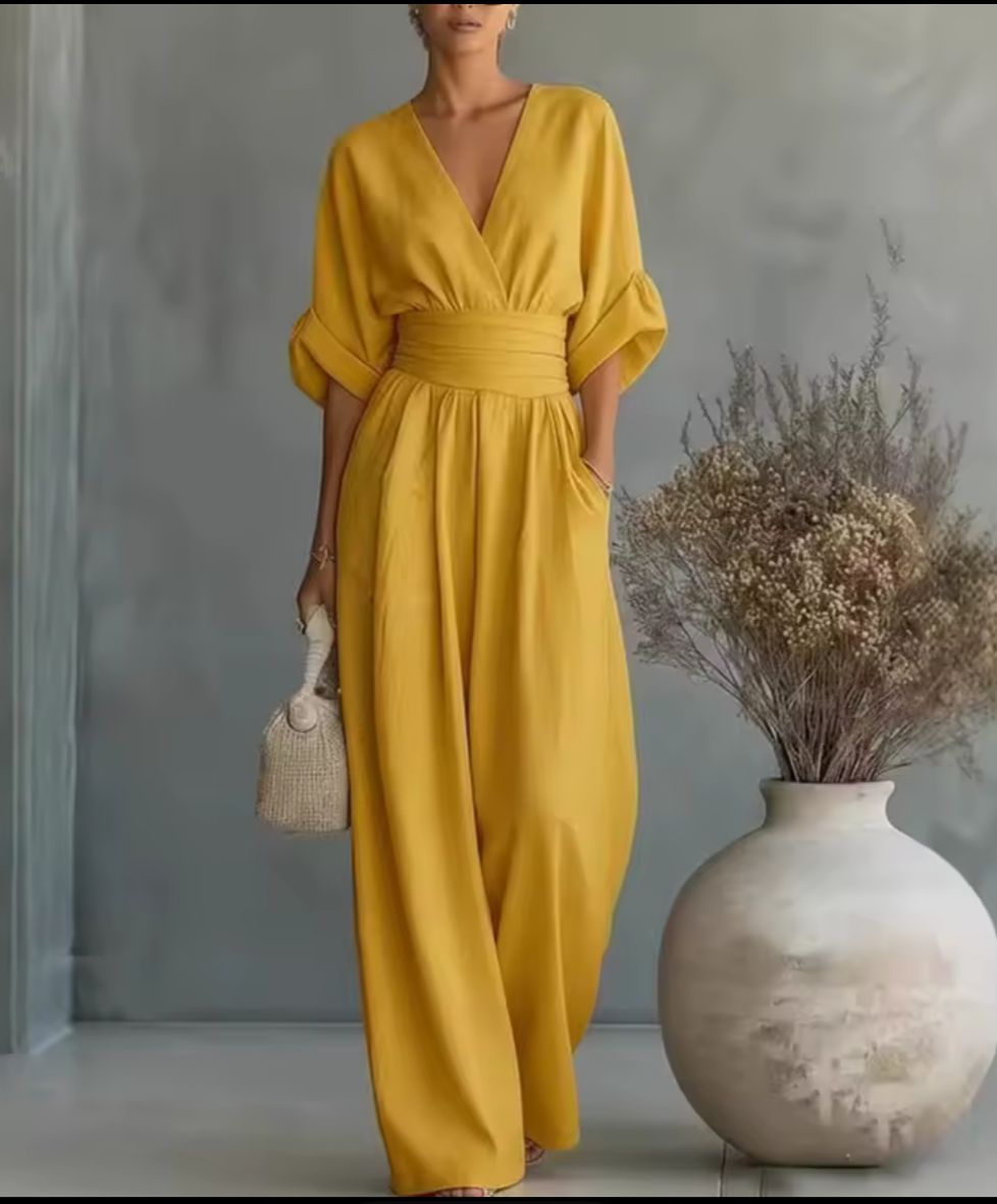 Women's Kimono Sleeve Wrap Jumpsuit – V-Neck Wide Leg Occasion Jumpsuit