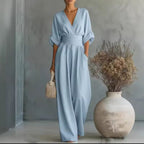 Women's Kimono Sleeve Wrap Jumpsuit – V-Neck Wide Leg Occasion Jumpsuit