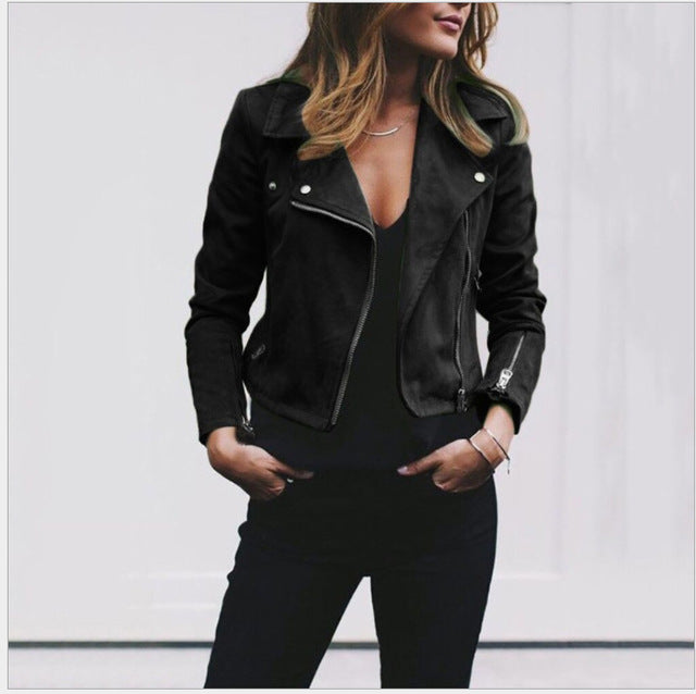 Women's Faux Suede Moto Jacket – Cropped Biker Jacket