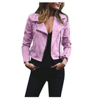 Women's Faux Suede Moto Jacket – Cropped Biker Jacket