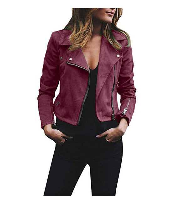 Women's Faux Suede Moto Jacket – Cropped Biker Jacket