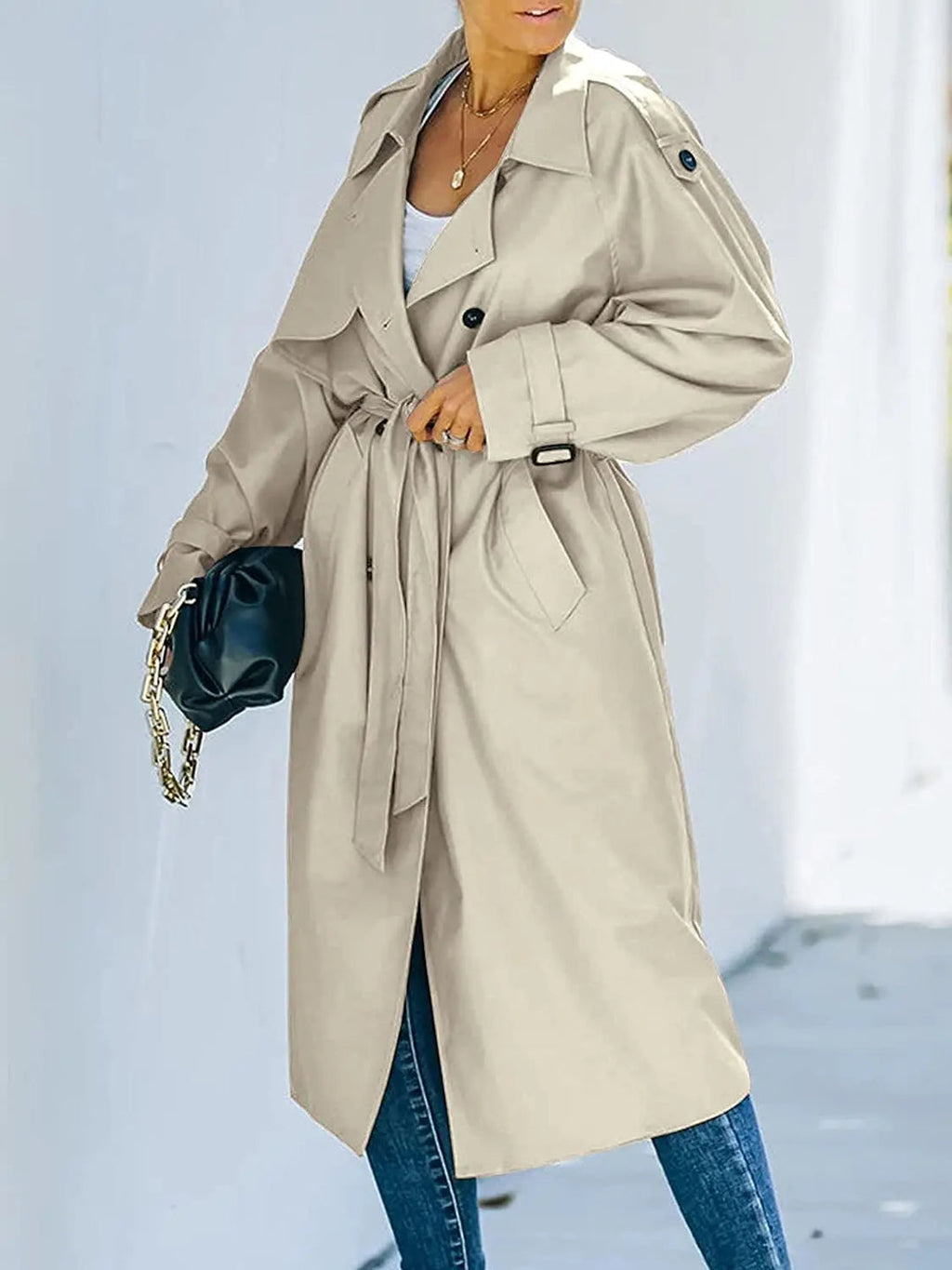 Women's Tailored Belted Trench Coat – Classic Longline Overcoat