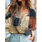 Women's Patchwork Button Front Blouse – Relaxed Boho Print Blouse