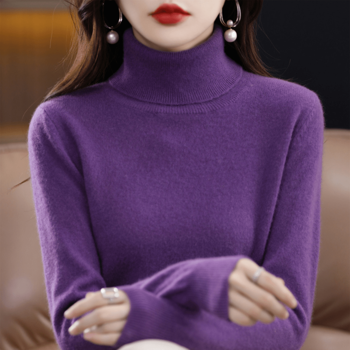 Women's Winter Turtleneck Sweater – Classic Roll Neck Knit Sweater