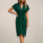 Women's Wrap Wedding Guest Midi Dress – V-Neck Flowy Occasion Dress