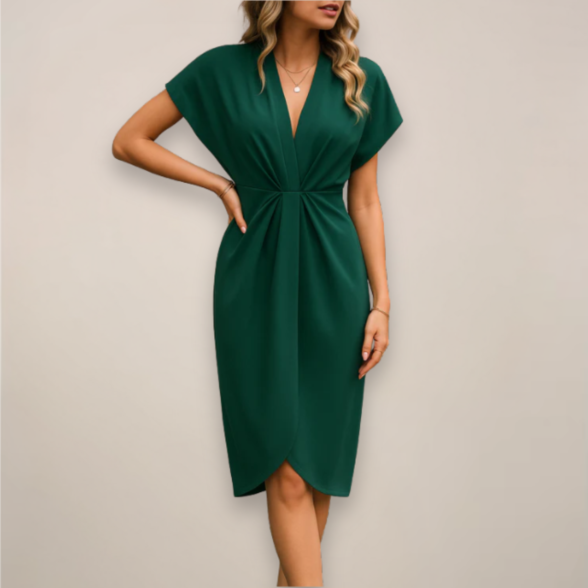 Women's Wrap Wedding Guest Midi Dress – V-Neck Flowy Occasion Dress