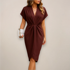Women's Wrap Wedding Guest Midi Dress – V-Neck Flowy Occasion Dress