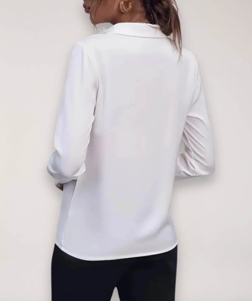 Women's Office Button Front Blouse – Tailored Classic Work Blouse