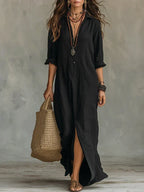 Women's Button Front Maxi Dress – Collared Flowy Long Dress