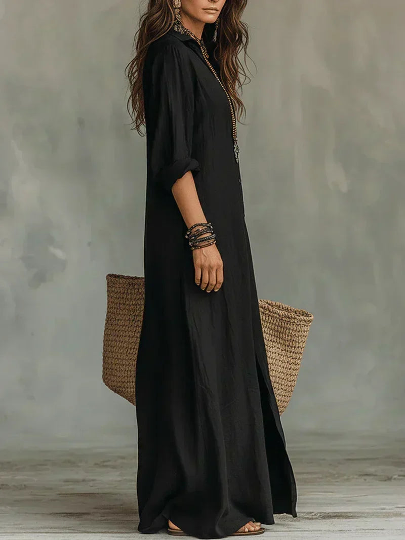 Women's Button Front Maxi Dress – Collared Flowy Long Dress