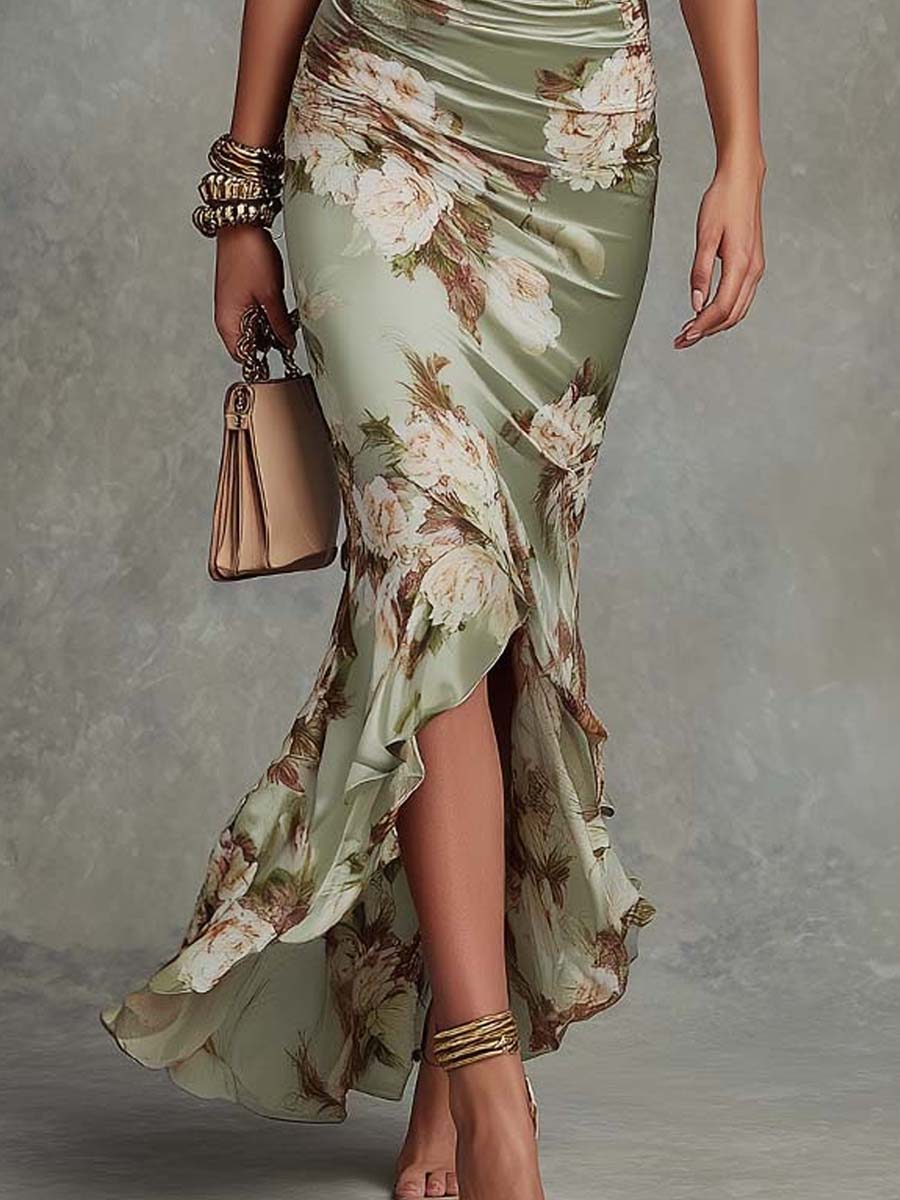 Alanah | Floral Wedding Guest Dress with v-neck and cinched waist