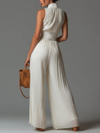 Women's Halter Wide Leg Jumpsuit – Defined Waist Evening Occasion Jumpsuit