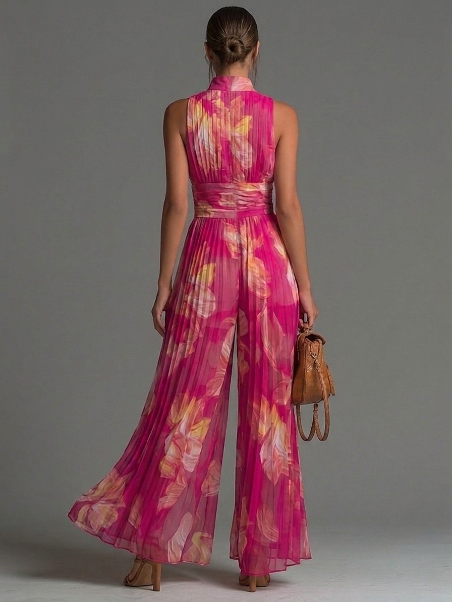 Women's Floral V-Neck Jumpsuit – Wide Leg Formal Occasion Jumpsuit