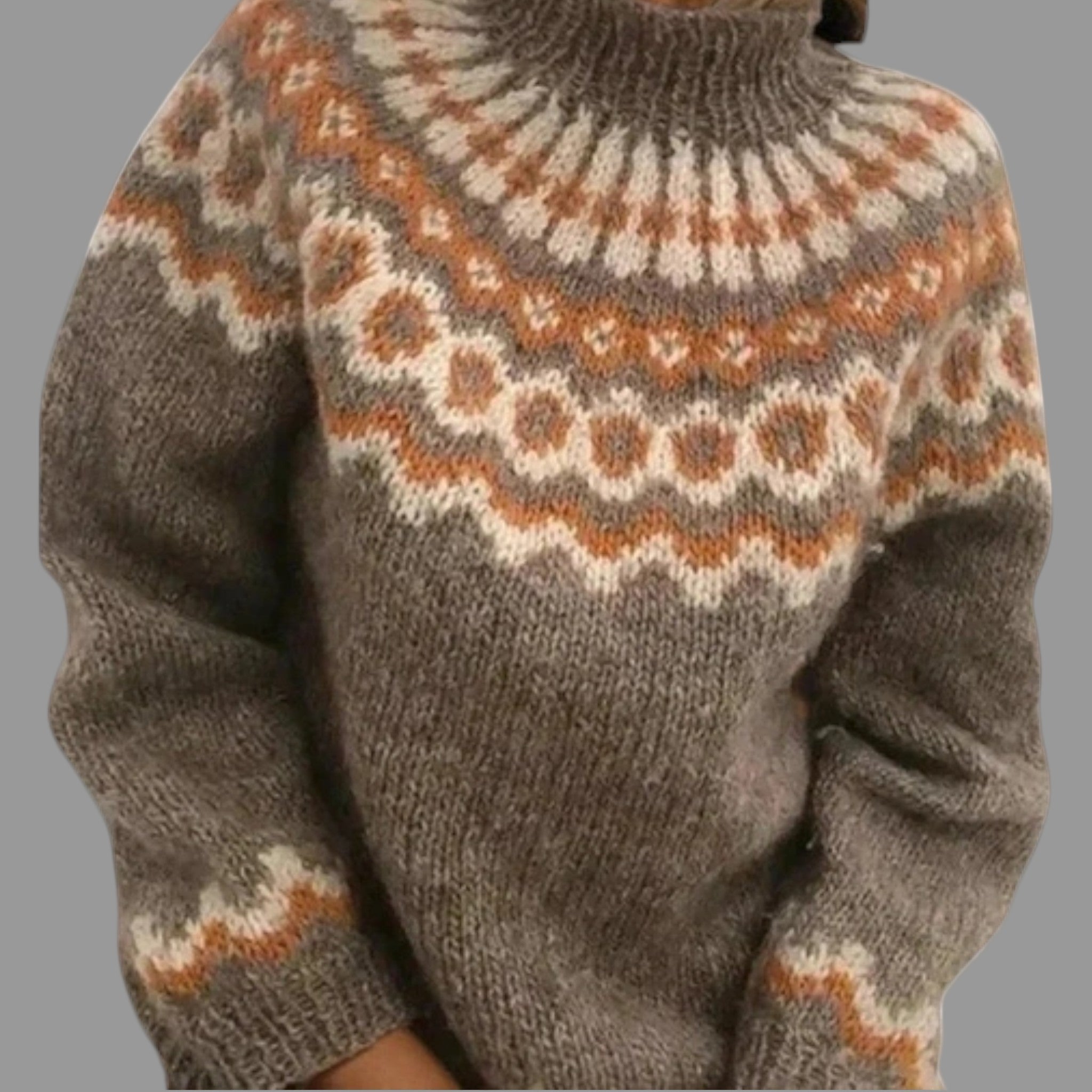 Women's Icelandic Pattern Sweater – Nordic High Neck Winter Pullover