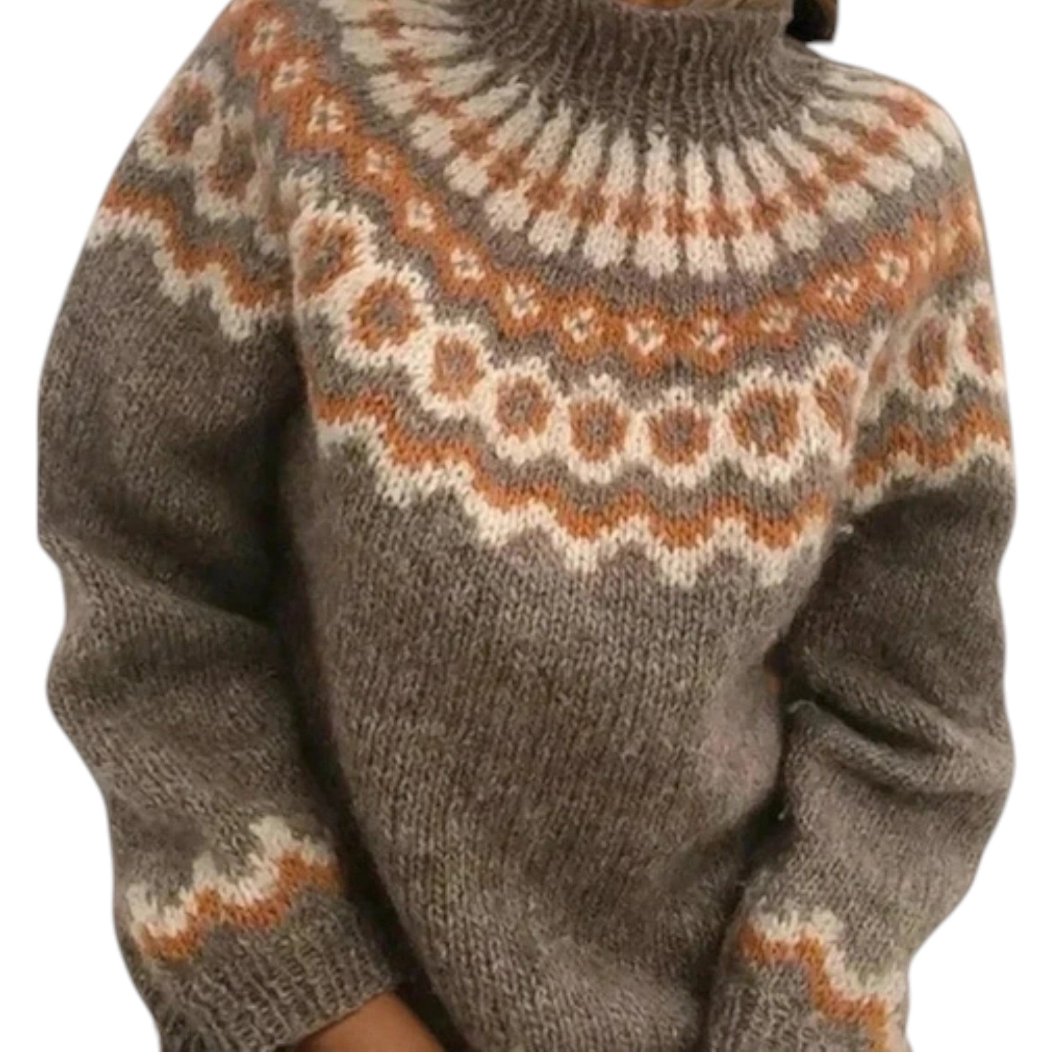 Women's Icelandic Pattern Sweater – Nordic High Neck Winter Pullover