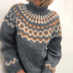 Women's Icelandic Pattern Sweater – Nordic High Neck Winter Pullover