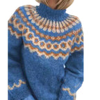 Women's Icelandic Pattern Sweater – Nordic High Neck Winter Pullover