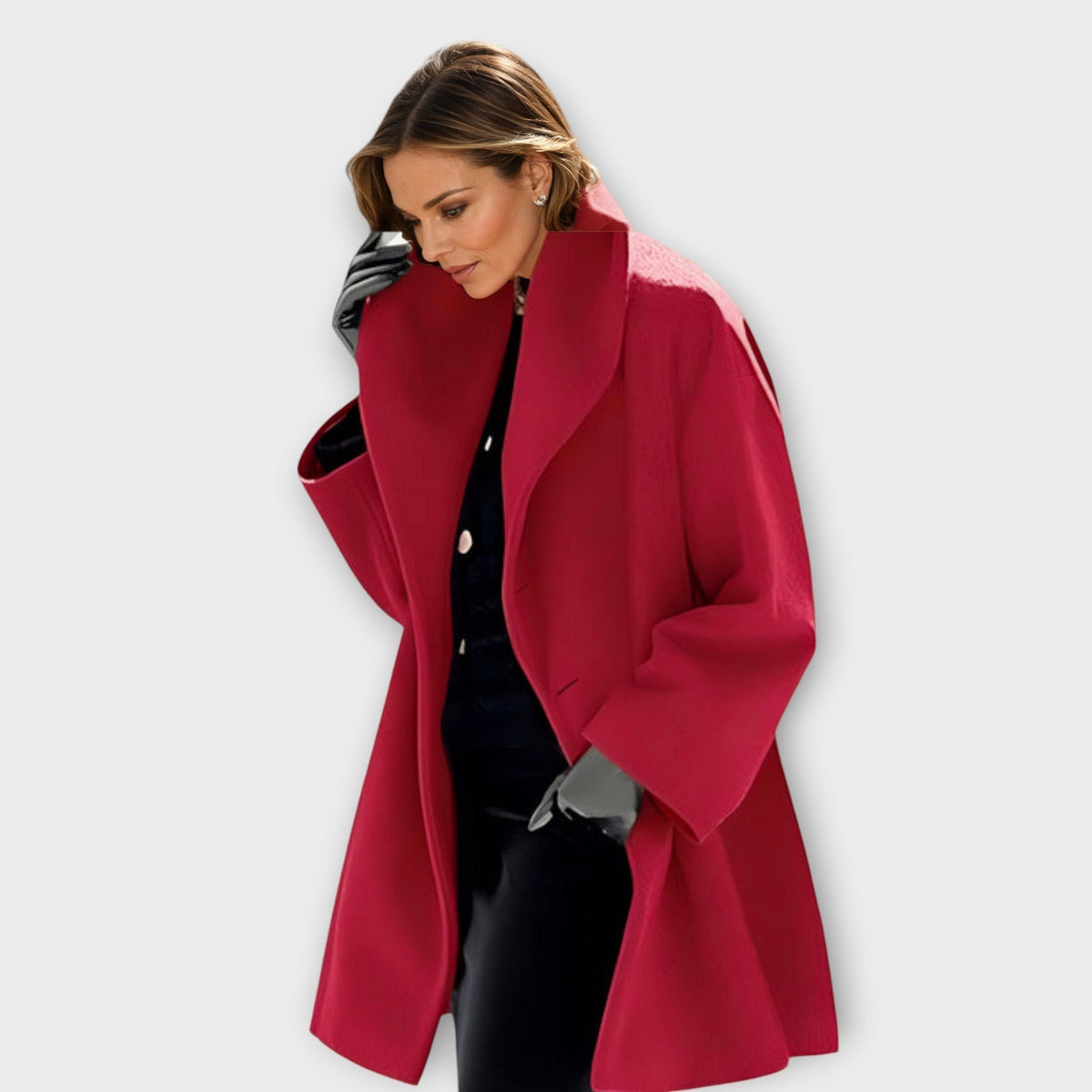 Women's Stand Collar Long Coat – Oversized Button Front Winter Overcoat