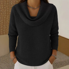 Women's Waterfall Neck Sweater – Waffle Knit Relaxed Pullover