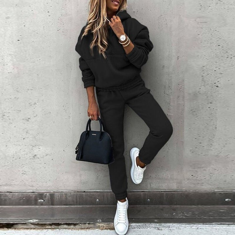 Women's Oversized Jogger Tracksuit Set – Hooded Top High Waist Pants Set