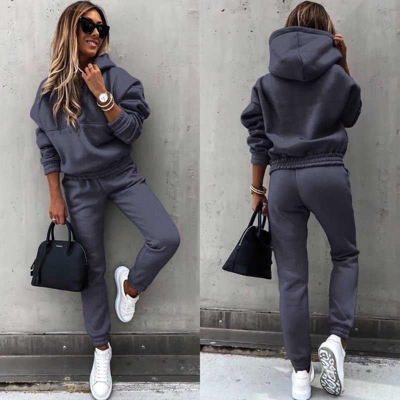 Women's Oversized Jogger Tracksuit Set – Hooded Top High Waist Pants Set