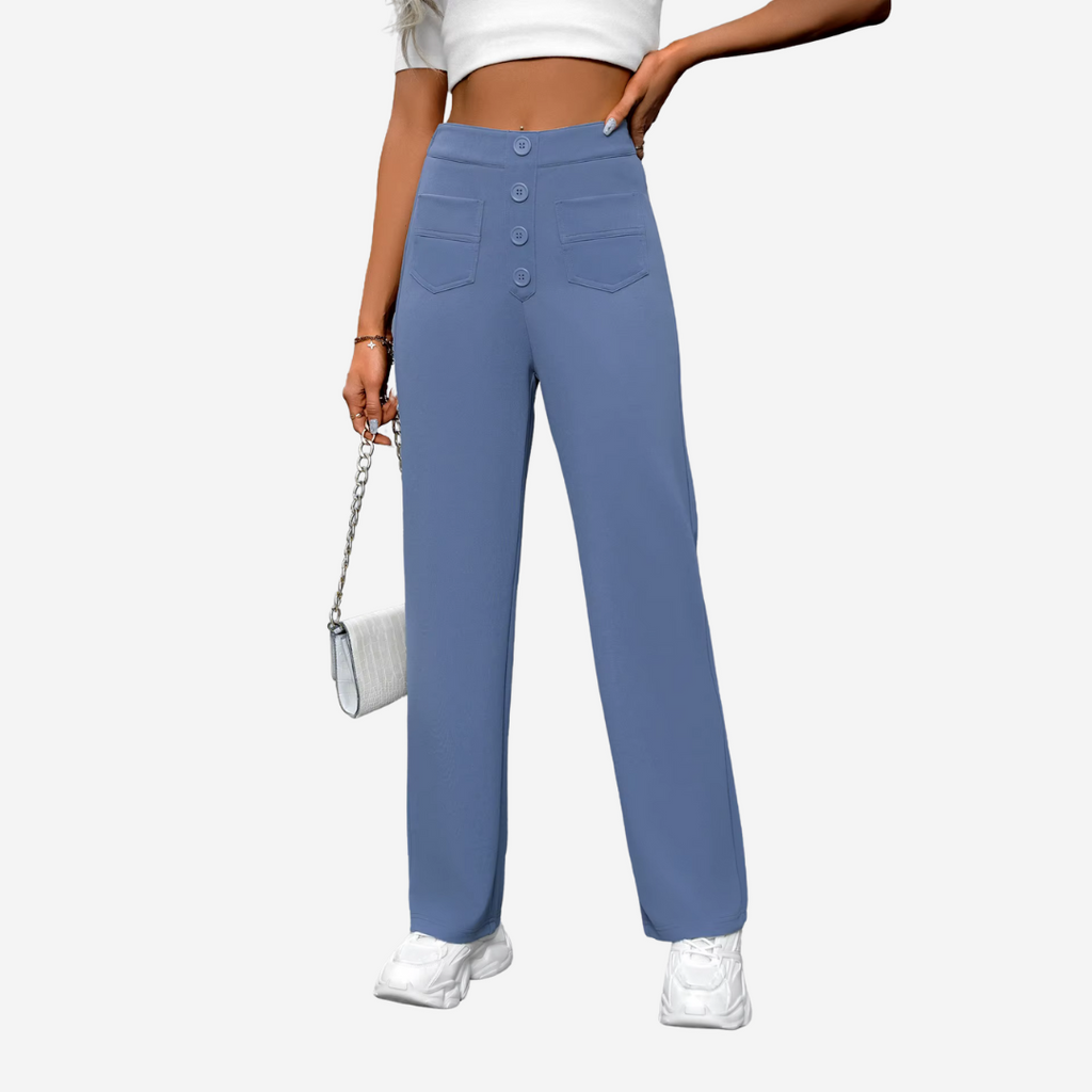 Women's Tailored Stretch Pants – High Waist Straight Leg Pocket Trousers