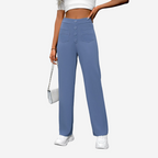 Women's Tailored Stretch Pants – High Waist Straight Leg Pocket Trousers