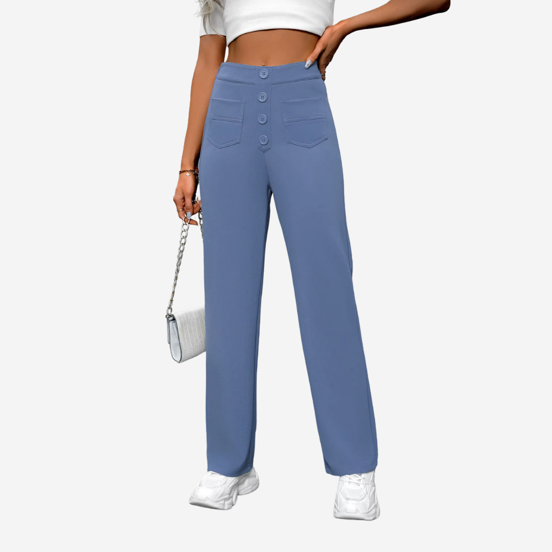 Women's Tailored Stretch Pants – High Waist Straight Leg Pocket Trousers