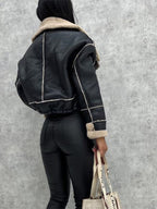 Women's Shearling Style Winter Jacket – Zip-Up Pocket Jacket