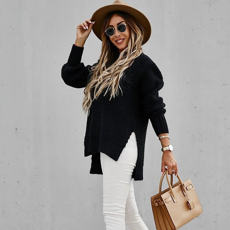 Women's Side Split Sweater – Longline High Neck Winter Sweater