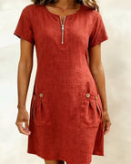 Women's A-Line Zip Front Dress – Flared Day Dress