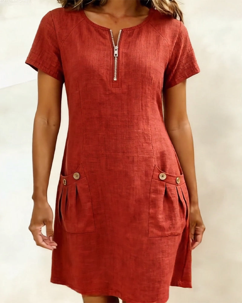 Women's A-Line Zip Front Dress – Flared Day Dress