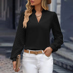 Women's V-Neck Occasion Blouse – Sheer Sleeve Flowy Blouse