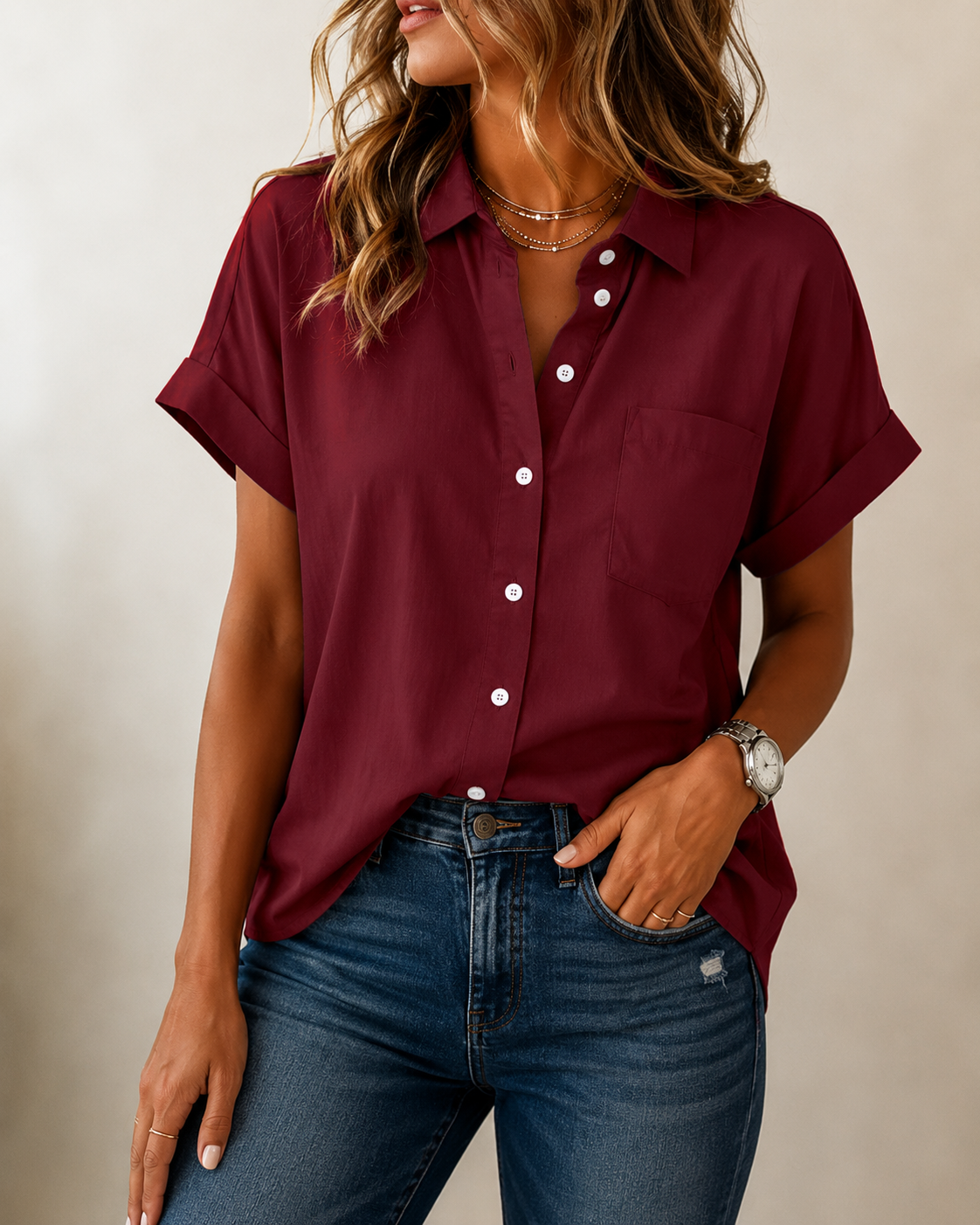 Women's Relaxed Button Blouse – Flowy Everyday Shirt Blouse