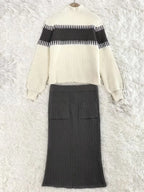 Women's Ribbed Knit Skirt Set – High Neck Sweater Co-Ord