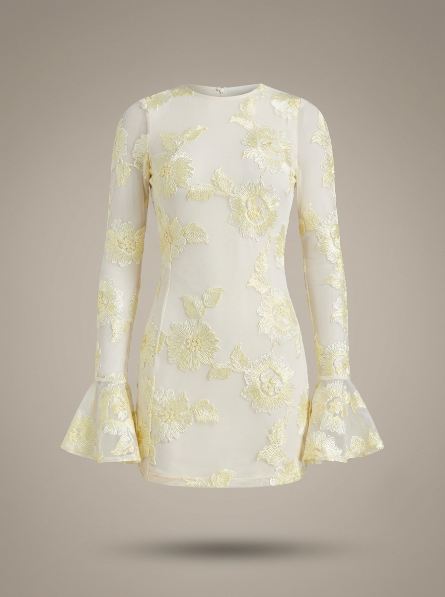 Women's Floral Puff Sleeve Mini Dress – Flared Garden Party Dress
