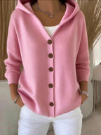 Women's Hooded Knit Cardigan – Button Front Sweater Jacket
