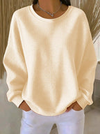 Women's Relaxed Textured Sweater – Everyday Long Sleeve Pullover