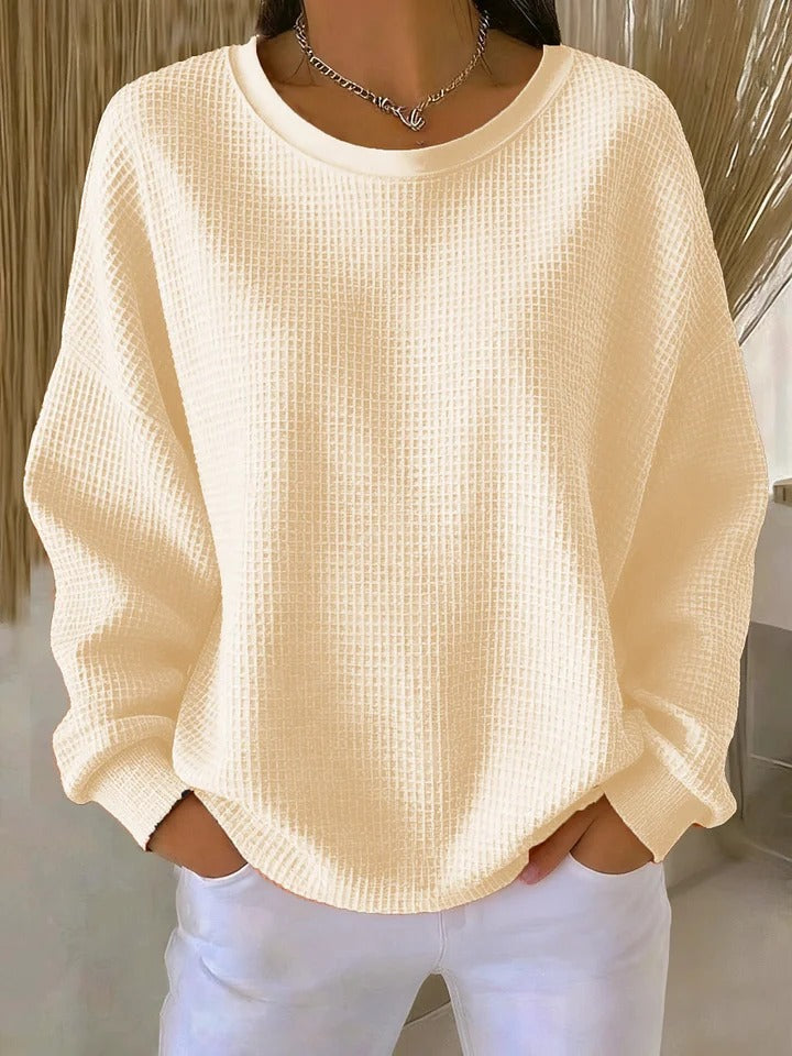 Women's Relaxed Textured Sweater – Everyday Long Sleeve Pullover
