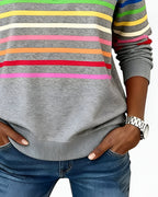 Women's High Neck Zip Sweater – Striped Zip Front Pullover