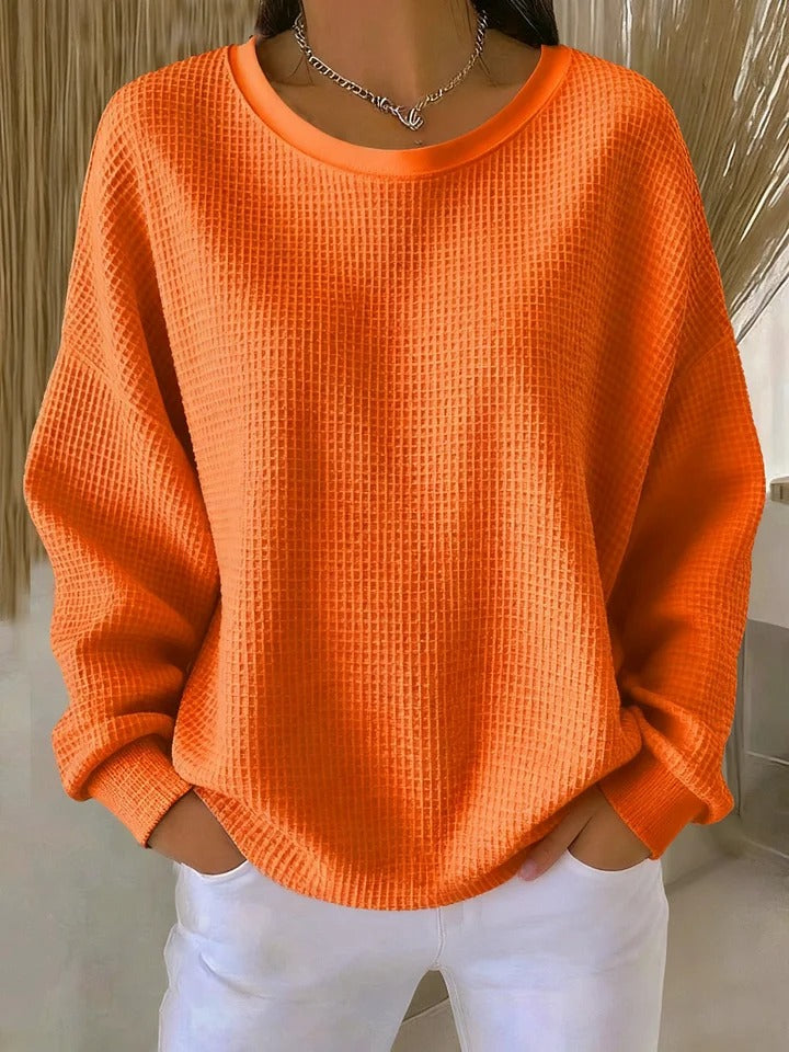 Women's Relaxed Textured Sweater – Everyday Long Sleeve Pullover