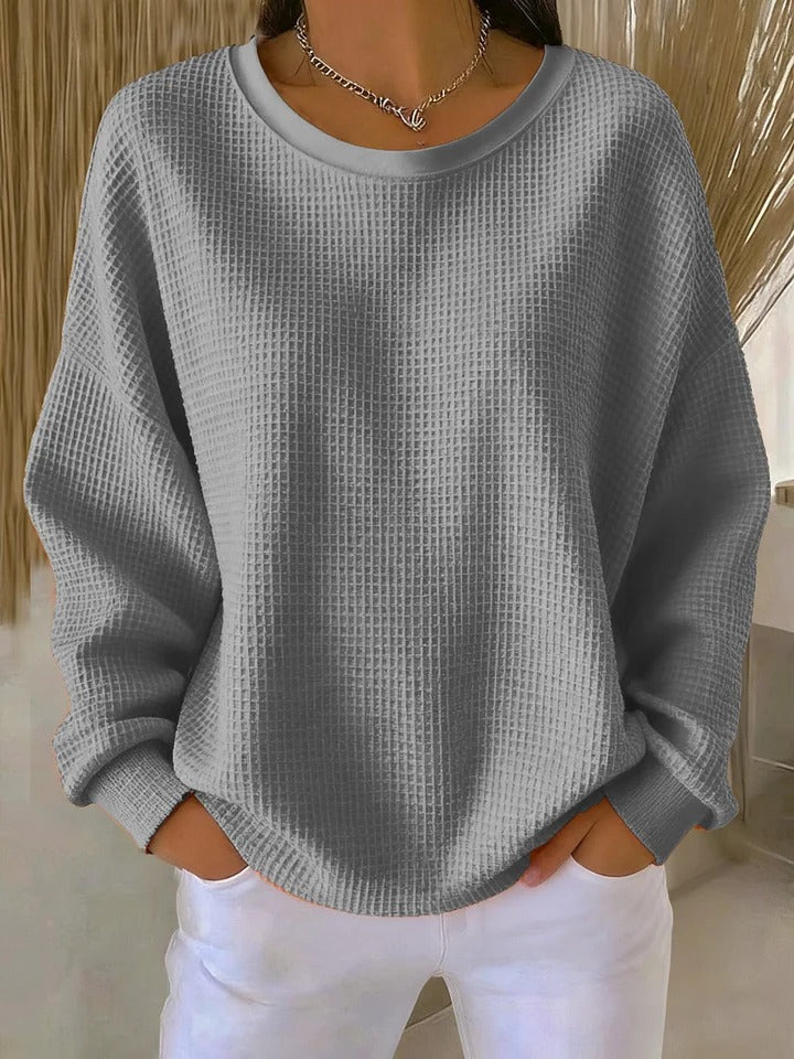 Women's Relaxed Textured Sweater – Everyday Long Sleeve Pullover