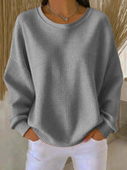 Women's Relaxed Textured Sweater – Everyday Long Sleeve Pullover